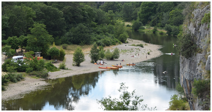 The beach near the Chassezac River at chaulet village campsite