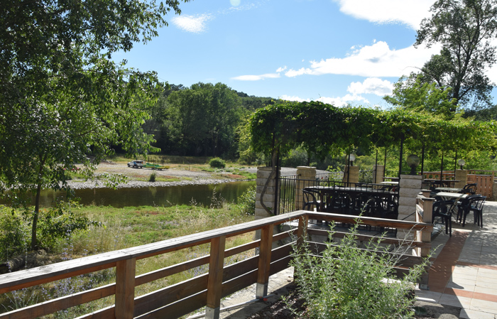 Shaded terrace at Chaulet Village restaurant